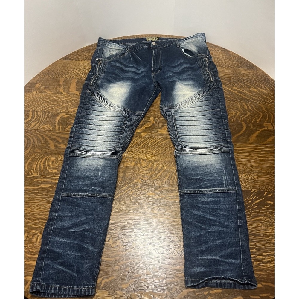 Grindhouse Denim Moto Biker Jeans Mens 44x32 Distressed Faded Motorcycle